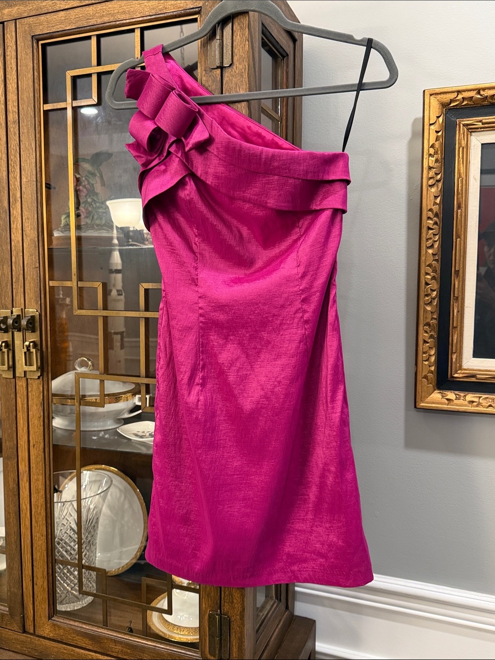 Jessica McClintock Fuchsia One-Shoulder Rosette Dress